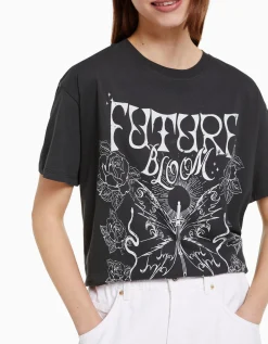 BERSHKA Camiseta manga corta print Gris Shop