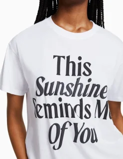 BERSHKA Camiseta manga corta print Blanco Cheap