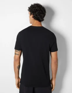 BERSHKA Camiseta manga corta print fotográfico Blanco roto Discount