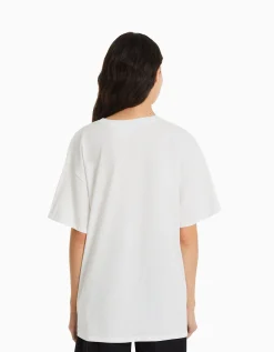 BERSHKA Camiseta manga corta print Peter Pan Blanco Best