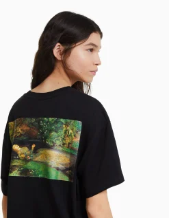 BERSHKA Camiseta manga corta print Art Series Negro Outlet