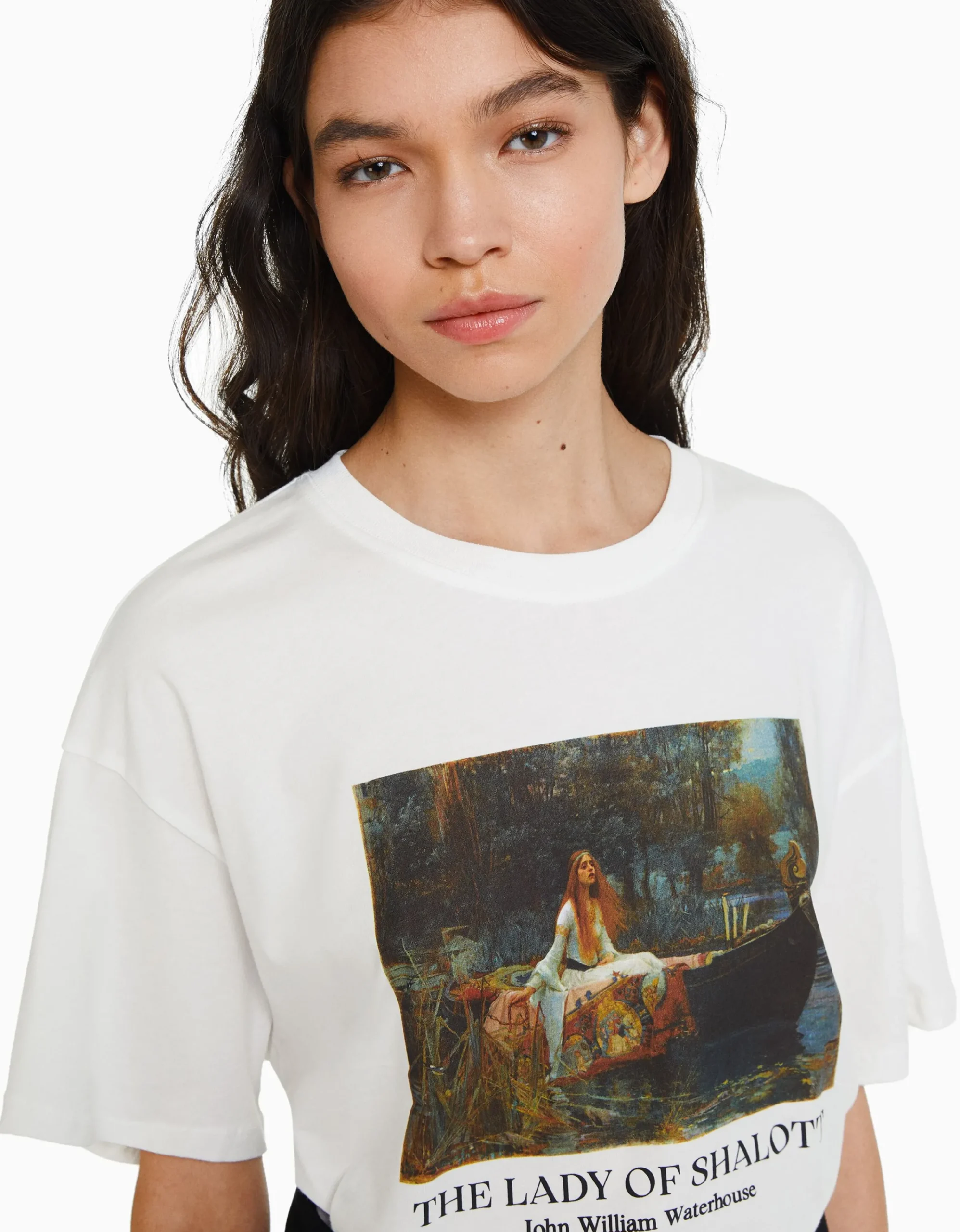 BERSHKA Camiseta manga corta print Art Series Blanco roto New