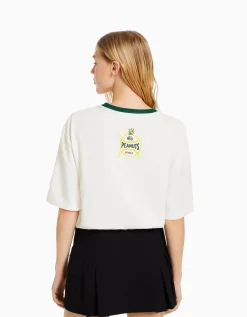 BERSHKA Camiseta manga corta print Snoopy Blanco Online