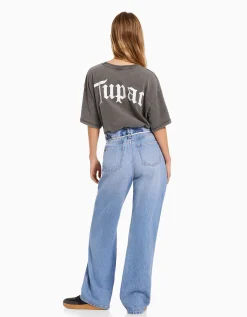 BERSHKA Camiseta manga corta print Tupac Negro New