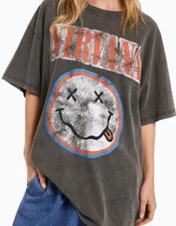 BERSHKA Camiseta manga corta print Nirvana Negro Store
