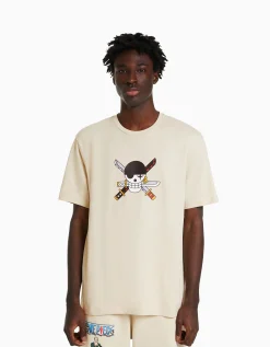 BERSHKA Camiseta manga corta regular fit print One Piece Camel Best