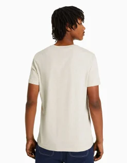 BERSHKA Camiseta manga corta regular fit print Blanco Discount
