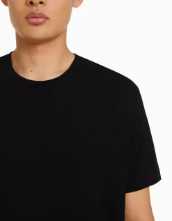 BERSHKA Camiseta manga corta regular fit Negro Best Sale