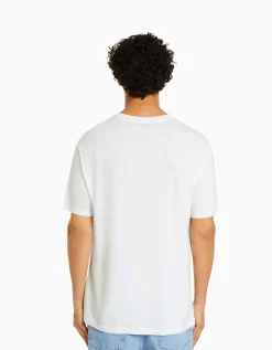 BERSHKA Camiseta manga corta regular fit Blanco Sale