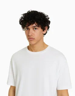 BERSHKA Camiseta manga corta regular fit Blanco Sale