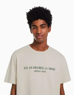 BERSHKA Camiseta manga corta regular fit 24h LE MANS Camel Best Sale