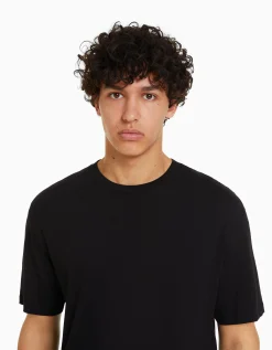 BERSHKA Camiseta manga corta regular fit Negro New