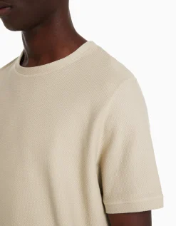 BERSHKA Camiseta manga corta textura Camel Clearance