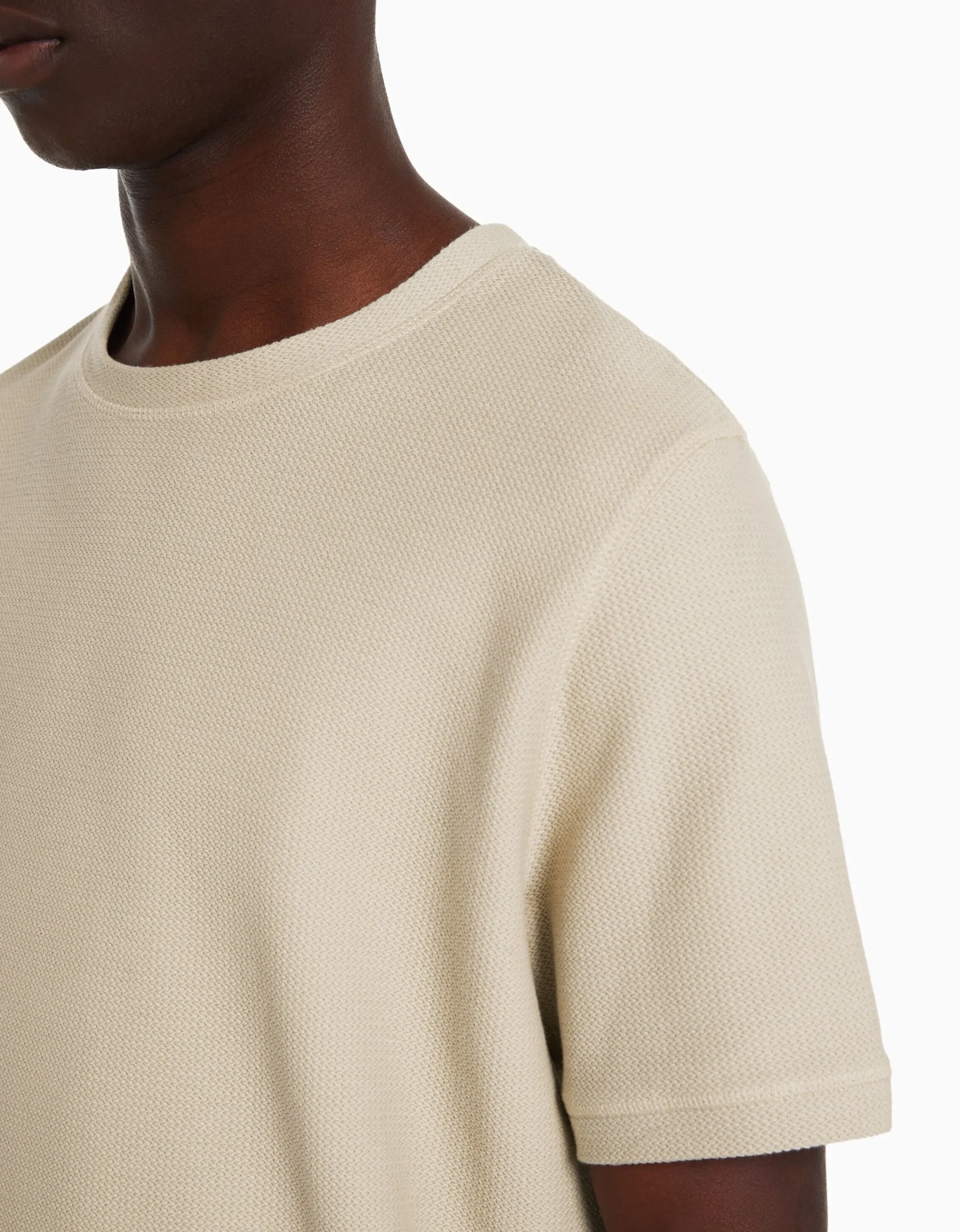 BERSHKA Camiseta manga corta textura Camel Clearance