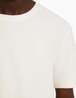 BERSHKA Camiseta manga corta textura Camel Flash Sale