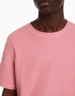 BERSHKA Camiseta manga corta textura Camel New