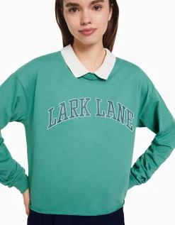 BERSHKA Camiseta manga larga cuello polo print Verde Sale
