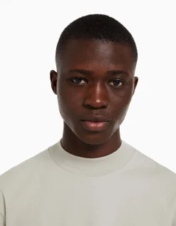 BERSHKA Camiseta manga larga cuello perkins Blanco Cheap