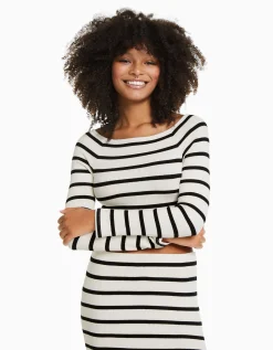 BERSHKA Camiseta manga larga escote barco rayas Azul New