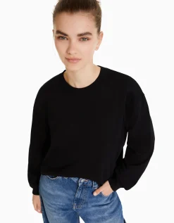 BERSHKA Camiseta manga larga oversize print Negro Fashion
