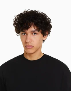 BERSHKA Camiseta manga larga oversize print Negro Fashion