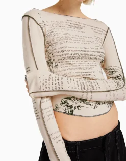 BERSHKA Camiseta manga larga print Arena Best