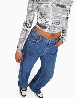 BERSHKA Camiseta manga larga print Rojo Flash Sale
