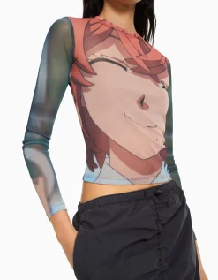 BERSHKA Camiseta manga larga print TOKYO REVENGERS Rosa Outlet