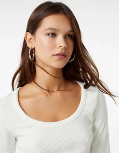 BERSHKA Camiseta manga larga rib textura Negro Store