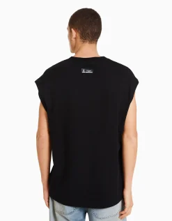 BERSHKA Camiseta sin mangas oversize Negro Discount