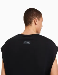 BERSHKA Camiseta sin mangas oversize Negro Discount
