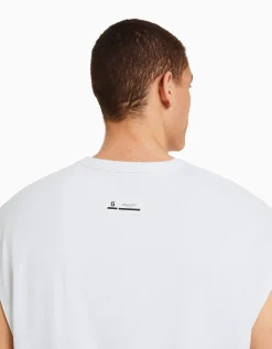 BERSHKA Camiseta sin mangas oversize Blanco Hot