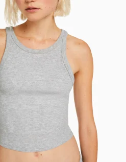 BERSHKA Camiseta sin mangas rib Gris Best Sale