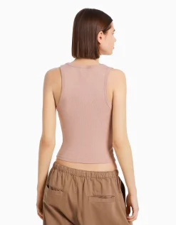 BERSHKA Camiseta sin mangas rib Gris Cheap
