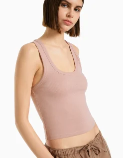 BERSHKA Camiseta sin mangas rib Gris Cheap