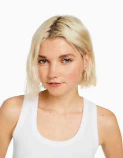 BERSHKA Camiseta sin mangas rib Gris Best Sale