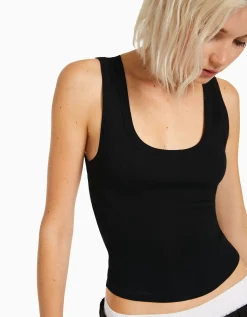 BERSHKA Camiseta sin mangas rib Gris Cheap