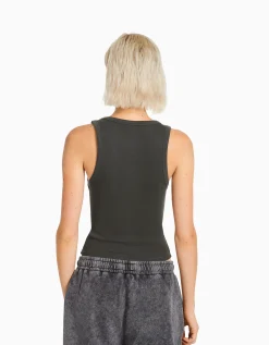 BERSHKA Camiseta sin mangas rib Gris Fashion