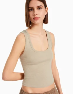 BERSHKA Camiseta sin mangas rib Gris Fashion
