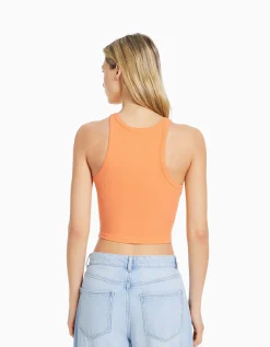 BERSHKA Camiseta sin mangas rib Naranja Sale