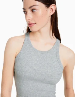 BERSHKA Camiseta sin mangas rib Gris Shop