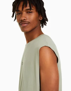 BERSHKA Camiseta sin mangas worker fit Blanco Fashion