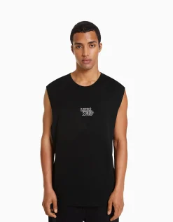 BERSHKA Camiseta sin mangas worker fit Blanco Cheap