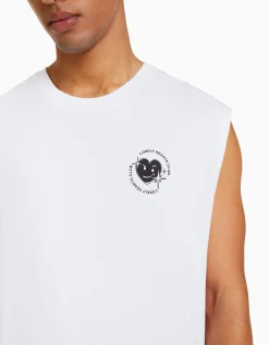 BERSHKA Camiseta sin mangas worker fit Blanco Discount