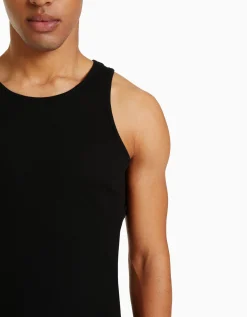 BERSHKA Camiseta tirantes rib Negro Cheap