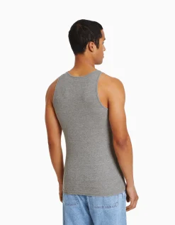 BERSHKA Camiseta tirantes rib Gris Fashion