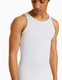 BERSHKA Camiseta tirantes rib Blanco Hot