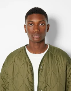BERSHKA Cazadora acolchada cuello pico Kaki Outlet