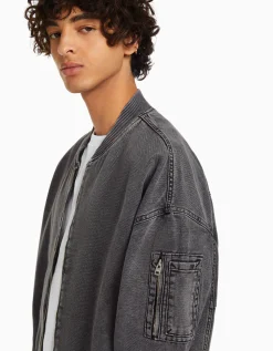 BERSHKA Cazadora bomber algodón Azul claro Store