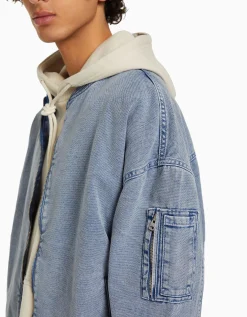 BERSHKA Cazadora bomber algodón Azul claro Cheap